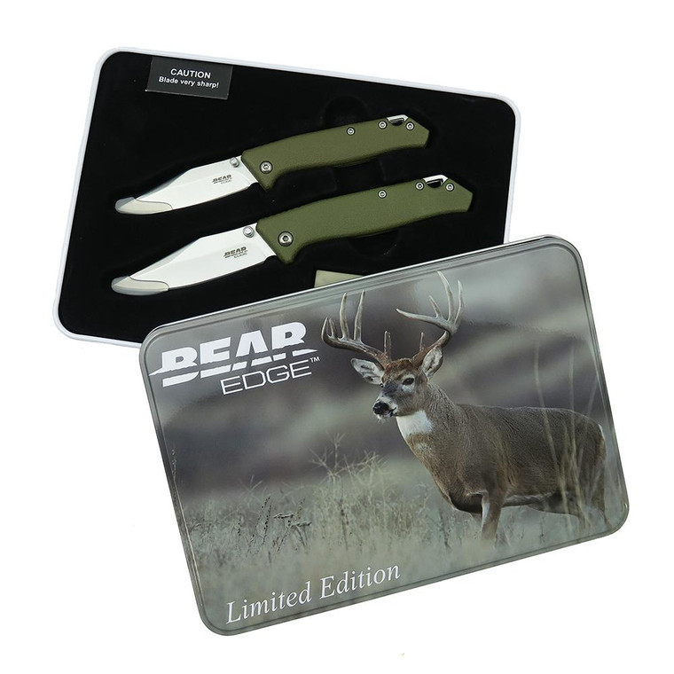 Bear & Son Limited Edition Gift Tin Two Folding Knife Combo Set Od Green - 71829