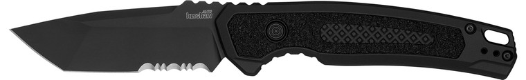 Kershaw 7105 Launch 16 Automatic 3.45 Folding Tanto Part Serrated Plain Black Cerakote Cpm M4 Steel Blade Black Cerakote Aluminum Handle