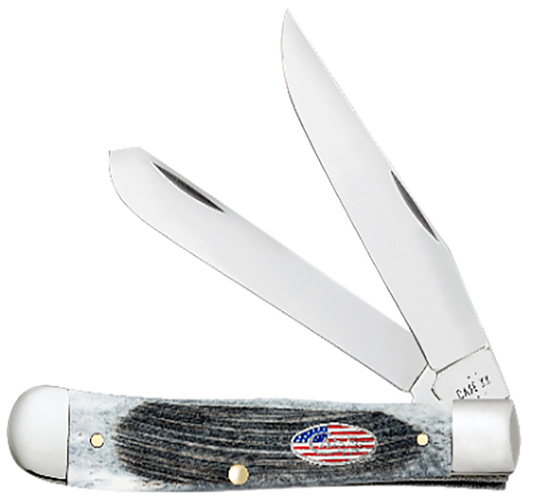 Case 53063 Copperlock Stars Stripes 2.99 Folding Wharncliffe Plain Mirror Polished Trusharp Ss Blade Sawcut Jig Gray Bone Handle American Flag Shield