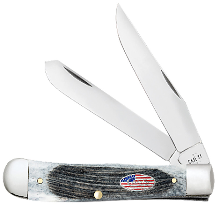 Case 53064 Texas Toothpick Stars Stripes Small 2.25 Folding Clip Point Plain Mirror Polished Trusharp Ss Blade Jigged Gray Bone Handle American Flag Shield