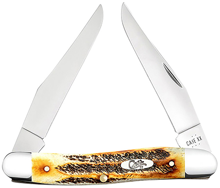 Case 65346 Muskrat 2.90 Folding Clip Point Plain Polished Trusharp Ss Blade Burnt Dark Amber 6.5 Bonestag Handle