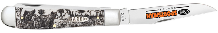 Case 81223 Sportsman Trapper 3.24 Clip3.27spey Folding Plain Mirror Polished Trusharp Ss Blade Bear Wildlife Engraving Natural Bone Handle