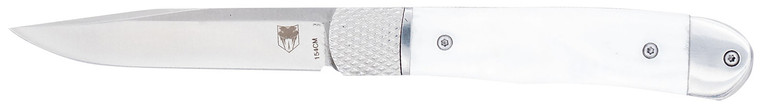 Cobratec Ctthrwtaba154cm Trapper Small 3.13 Folding Plain 154cm Ss Blade 4.25 White Abalone Scales Handle