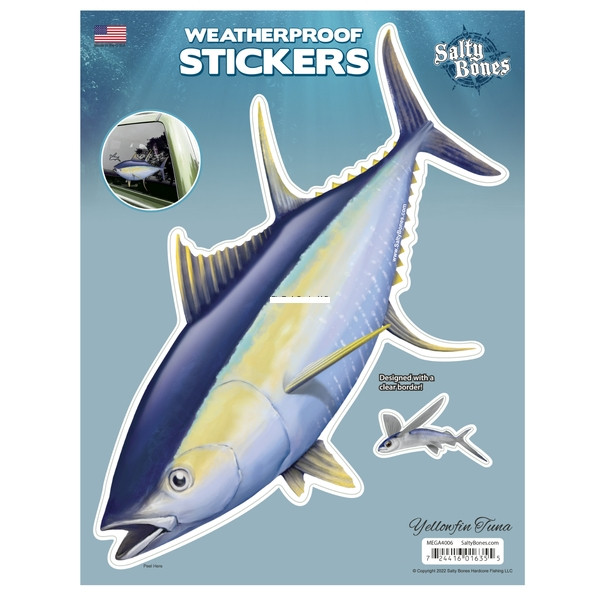 Salty Bones MEGA4006 Mega Decal - 8.5" x 11", Yellowfin Tuna (Left - MEGA4006