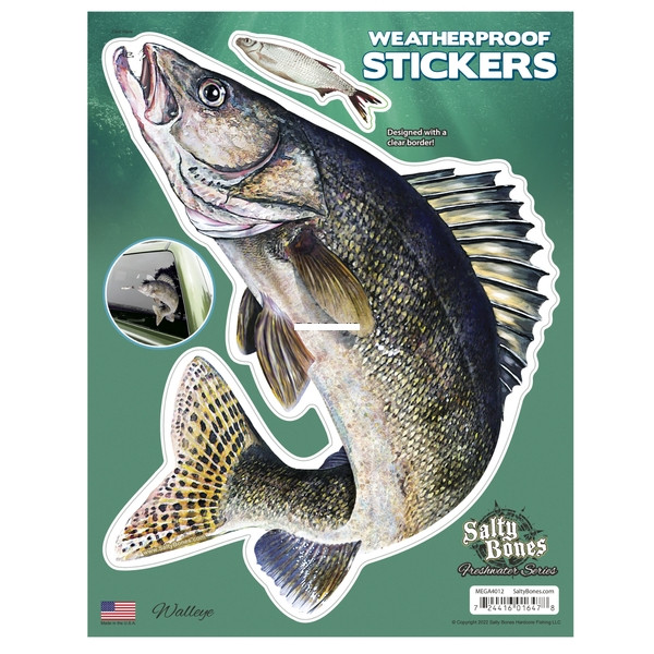 Salty Bones MEGA4012 Mega Decal - 8.5" x 11", Walleye (Left Facing) - MEGA4012