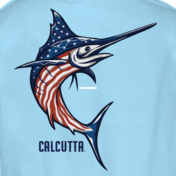 Calcutta SSM-SB-L Stars and Stripes - Marlin T-shirt Sky Blue Lg - SSM-SB-L