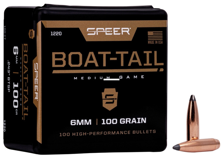 Speer 1220 Boat Tail Rifle Bullets - 243-100-GR BT SP, 100 Ct - 1220