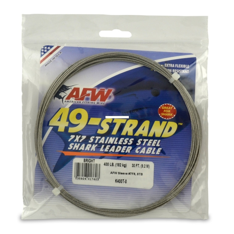 AFW K400T-0 49 Strand, 7x7 - Stainless Steel Shark Leader Cable - K400T-0 AFW K400T-0 49 Strand, 7x7 - Stainless Steel Shark Leader Cable - K400T-0