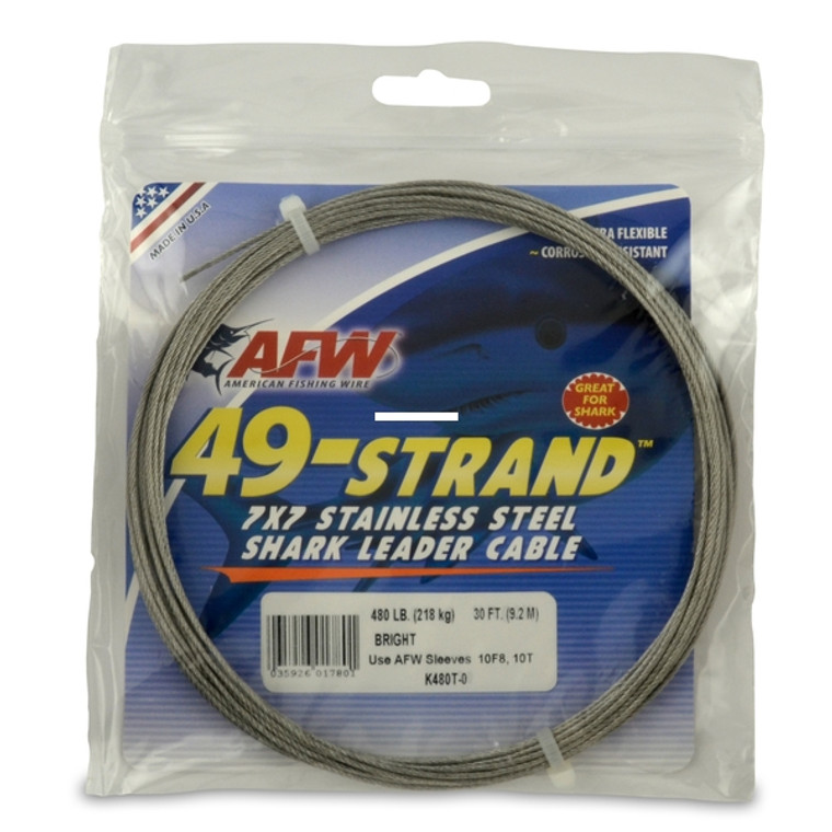 AFW K480T-0 49 Strand, 7x7 - Stainless Steel Shark Leader Cable - K480T-0 AFW K480T-0 49 Strand, 7x7 - Stainless Steel Shark Leader Cable - K480T-0