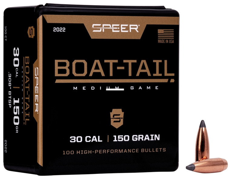 Speer 2022 Boat Tail Rifle Bullets - 308-150-GR BT SP, 100 Ct - 2022