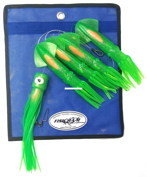 Fish Razr FR321 Daisy Chain, Green - Sparkle, 4 squid with Chugger - FR321