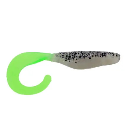 4" Curly Shad Walleye 10ct - Salt & Pepper Silver Phantom/Chartreuse Tail