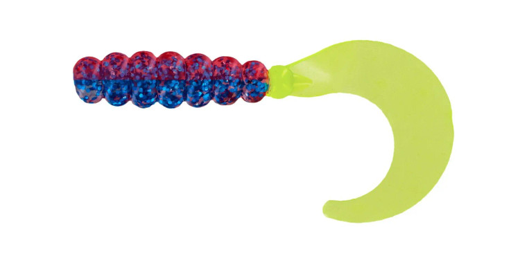 Big Bite Baits 2" Fat Grub 10pk - Blue Sparkle/RedSparkle/Chartreuse