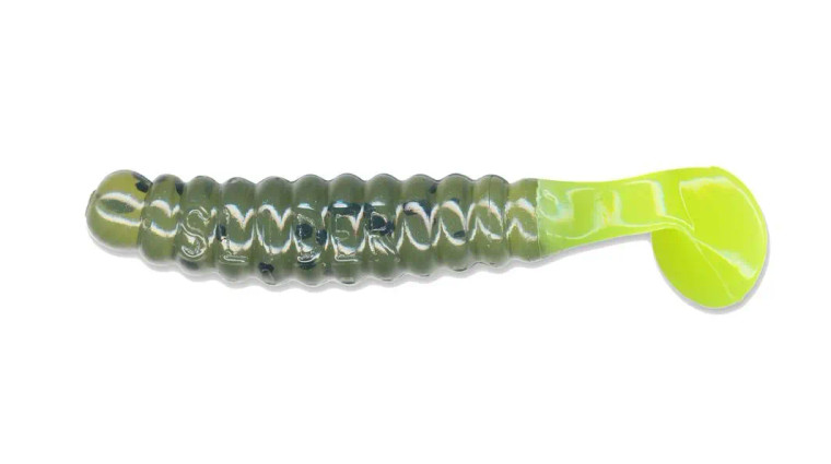 Charlie Brewers 1.5" Crappie/Panfish Slider Grubs 18/pk - Watermelon/Chartreuse