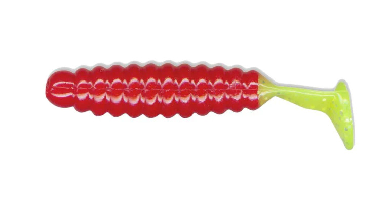 Charlie Brewers 1.5" Crappie/Panfish Slider Grubs 18/pk - Red Chartreuse Tail