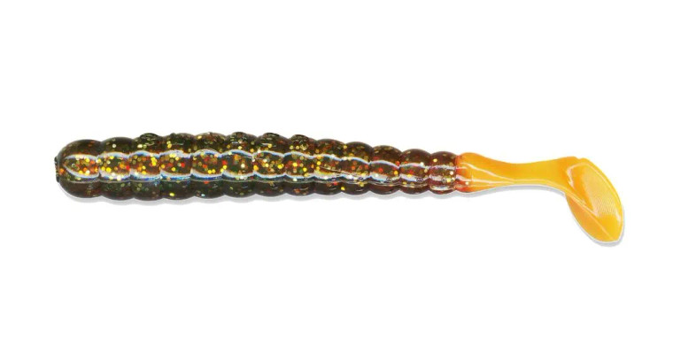 Charlie Brewers Slider 3" Grub 10/pk - Motor Oil Glitter/Orange Tail