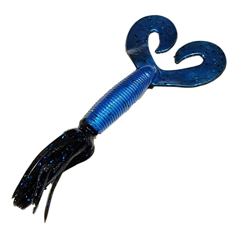 Chompers Skirted Grub Double Tail 5" - 10 pack - Black/Blue Laminate