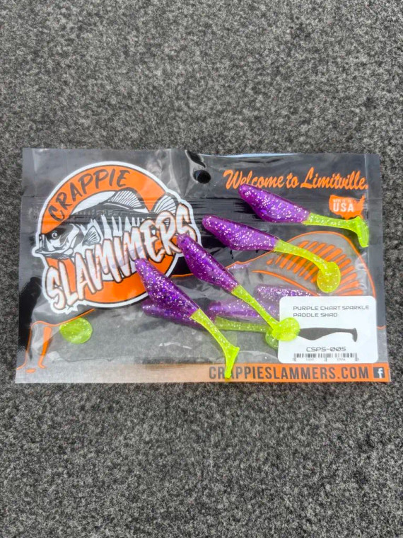 Crappie Slammers 10ct Paddle Shad, Purple Chart. Sparkle