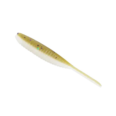 Yamamoto 3" Shad Shape Worm Lt Grn Pumpkin W/ Lrg Grn Purple Flake / Clear Belly Lam (10 Pack)