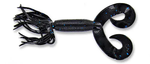 Yamamoto 5" Double Tail Hula Grub Black W/ Large Blue Flake (10 Pack)