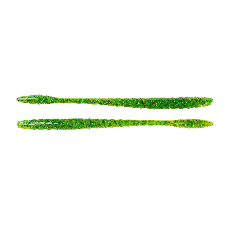 Googan Baits 8" Slim Shake Worm 7pk -Chartreuse Pepper w/ Green Fleck
