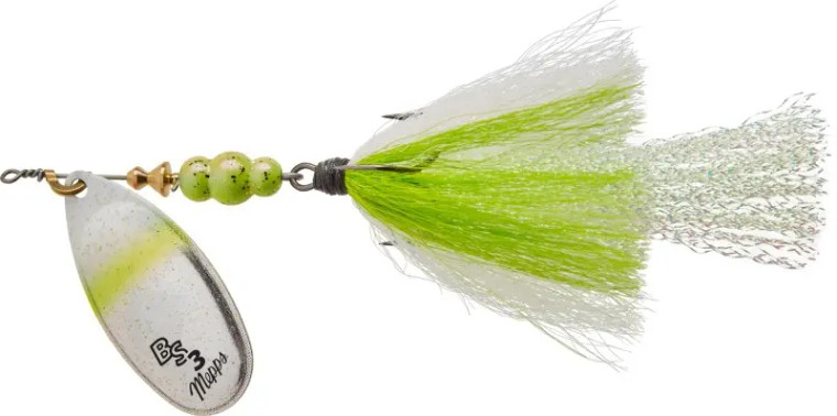 Mepps - 1/4oz Bronze Slammer Dressed Treble - Silver/Chartreuse Shad