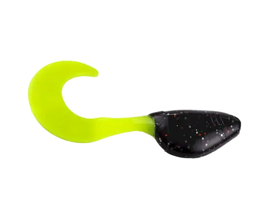 Mr. Crappie ShadPole Curl Tail 15pk - Tuxedo Black Chartreuse