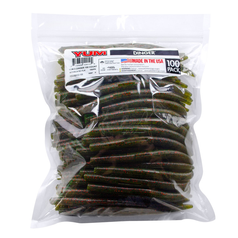 Yum 5" Dinger Bulk 100pk - Watermelon Red Flake