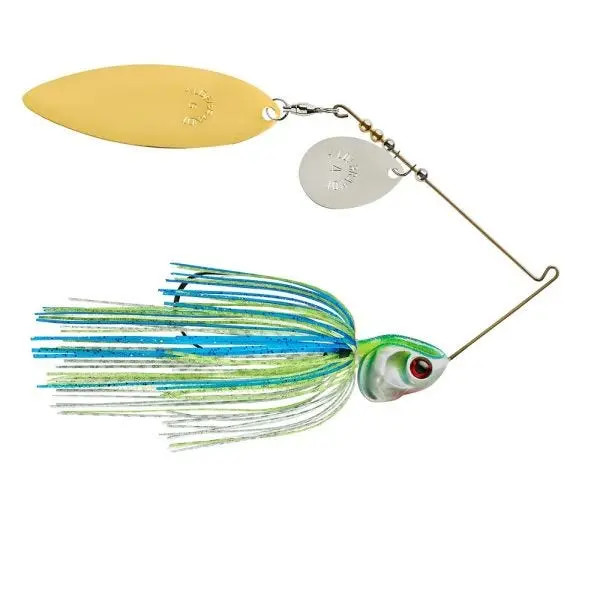 Booyah Covert Spinnerbait 3/4oz Nickel/Gold Tandem - White/Chartreuse/Blue