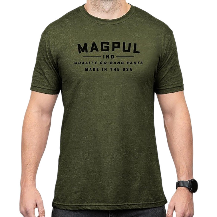 Magpul MAG1112317  Go Bang Parts Olive Drab Heather CottonPolyester Short Sleeve Small