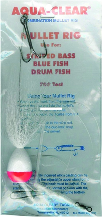 Aqua-Clear Mullet Rig - 3/0 Dbl Hook;White/Red Float