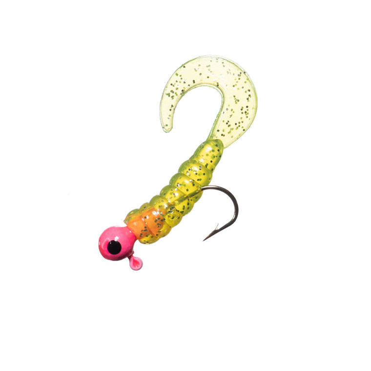 Arkie Rigged Curl Tail Grub - 1/32oz Pink Chartreuse 7pk