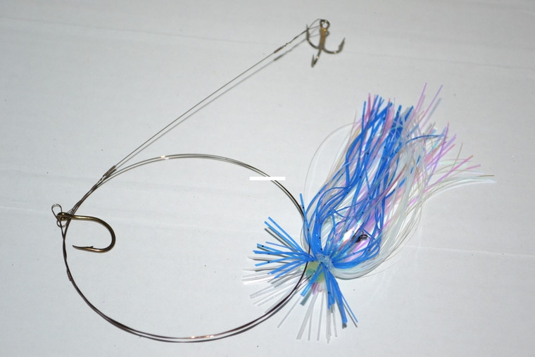 Blue Water Candy - 1x4 Rigged Fthrwgt - 2/0 #4 Treble Blue/White