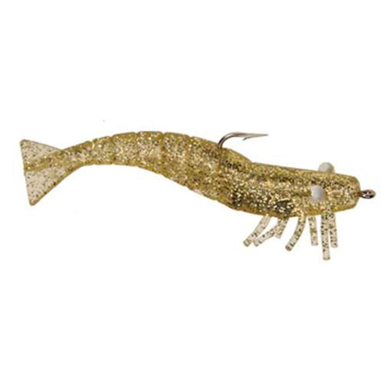 DOA Shrimp Rigged - 4'' Gold Glitter 3pk