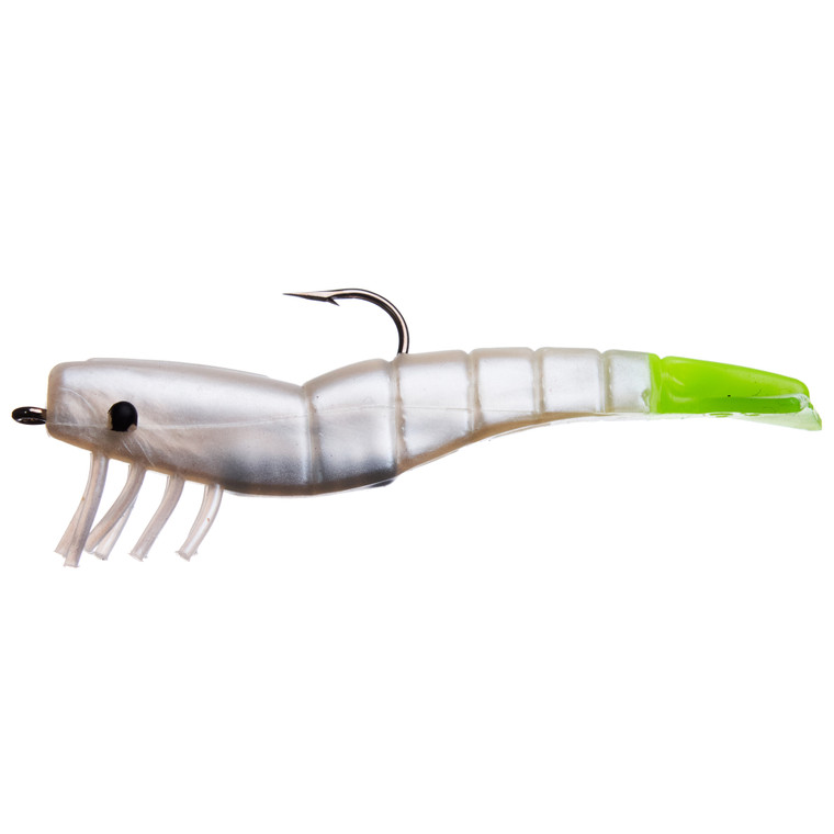 DOA Shrimp Rigged - 4'' Pearl/Cht Tail 3pk