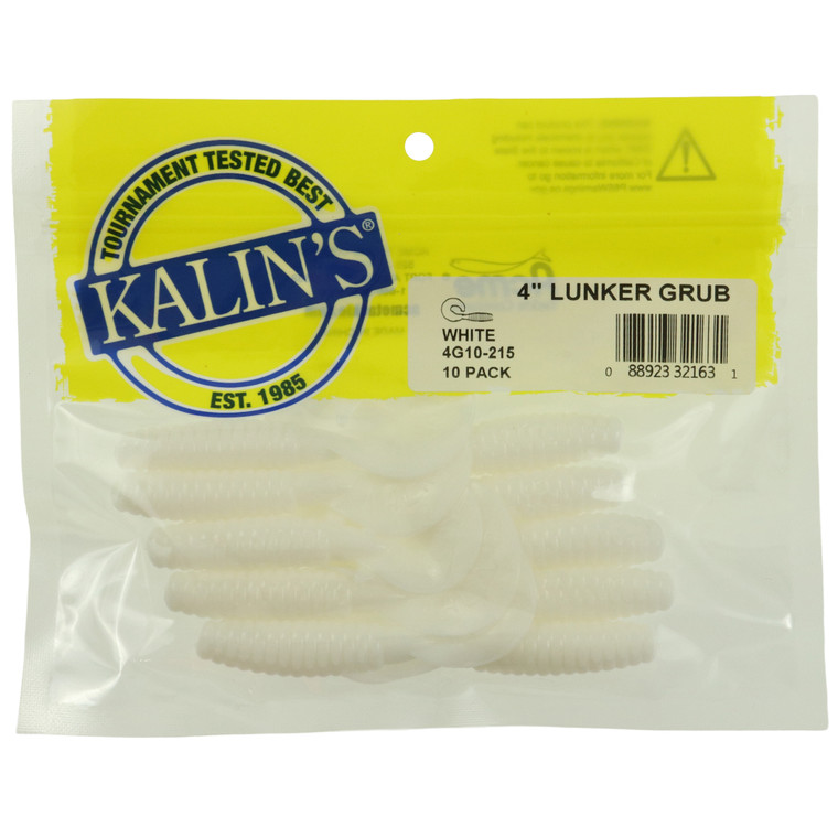 Kalins Lunker Grub - 4'' White 10pk