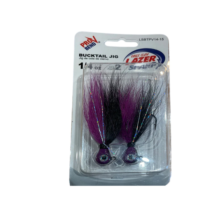 Eagle Claw - Lazer Sharp - Pro-V Bucktail Jig - 1/4oz Purple/Black 2pk