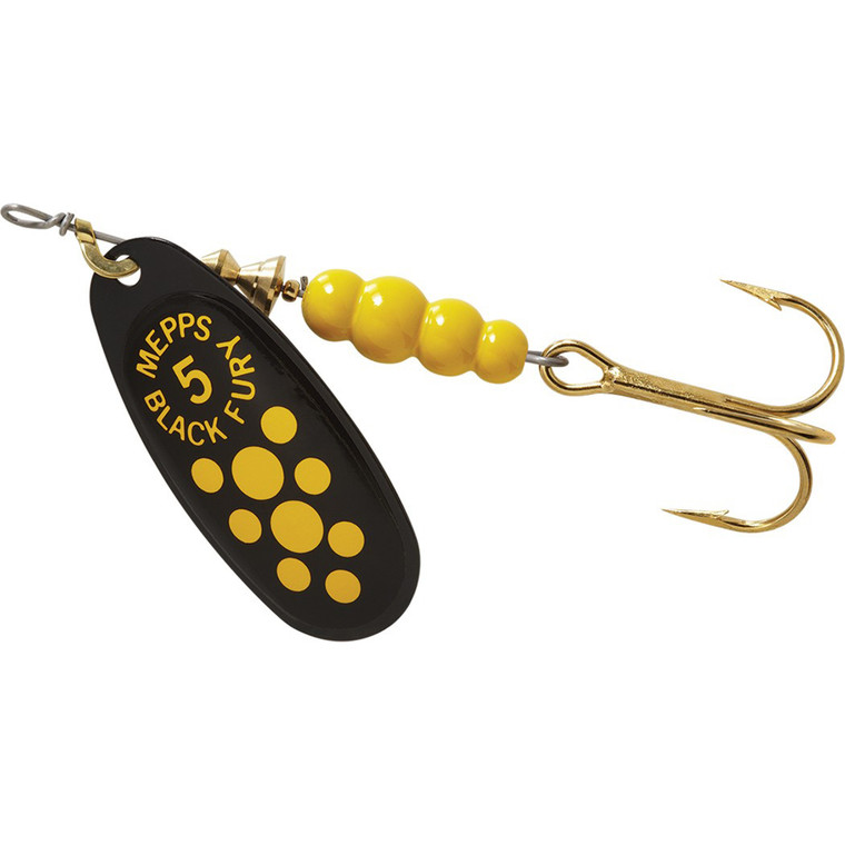 Mepps Black Fury Plain - 1/2oz Yellow Dot