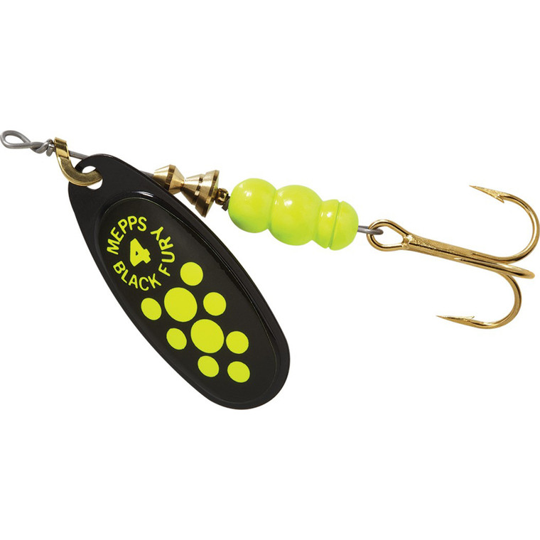 Mepps Black Fury Plain - 1/3oz Chartreuse Dot