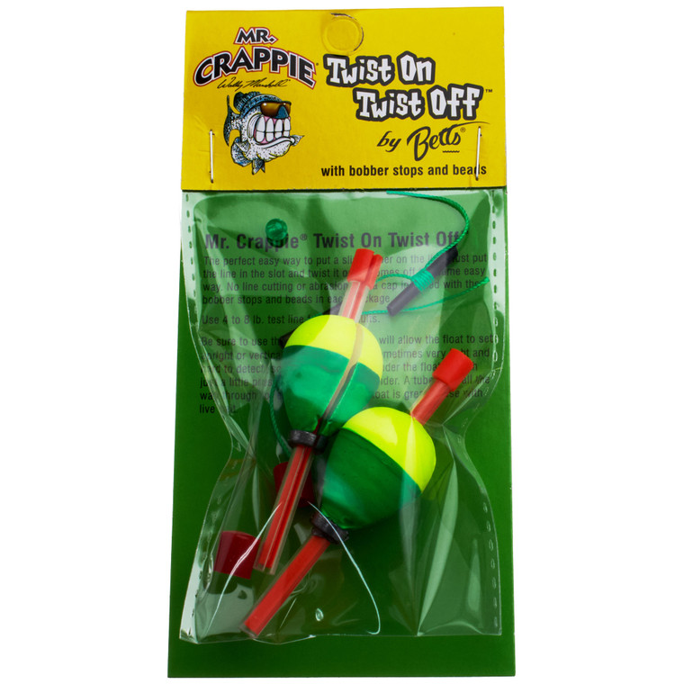 Mr Crappie TwistOn/Off - Wtd - Pear 1.25'' Yellow/Green 2pk