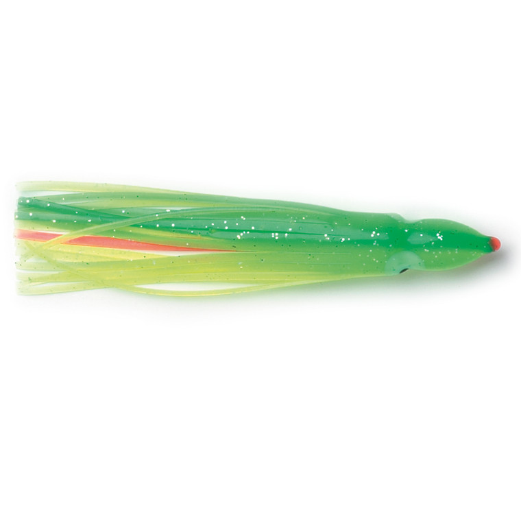 P-Line Sunrise Squid - 4.5'' Grn/Chart/Org Strp 5pk