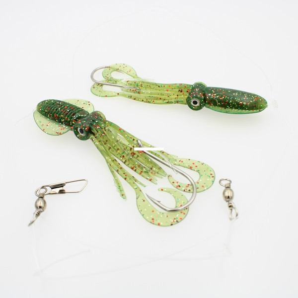 P-Line Twin Tail Squid Rig - 4.5'' Squid MotrOil Gltr 2pk