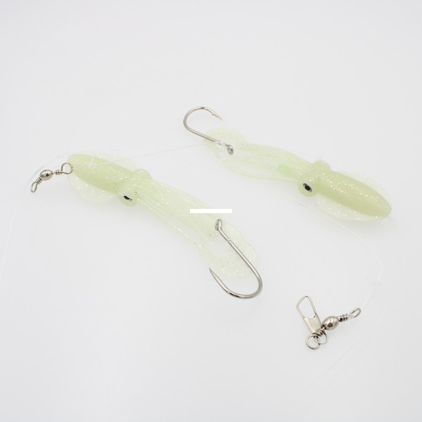P-Line Twin Tail Squid Rig - 4.5'' Squid Nat Glo Gltr 2pk