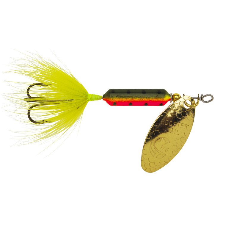 Yakima Rooster Tail - 3/8oz Swing Gold; FireTiger