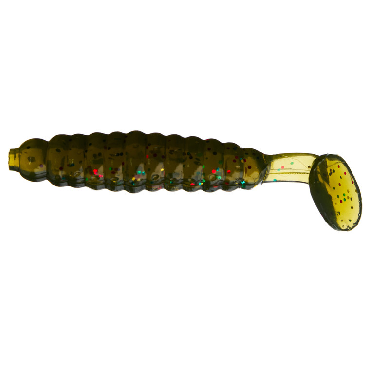 Charlie Brewer Crappie Grub - 1.5'' Avocado Glt/Cht 15pk - CSGG88