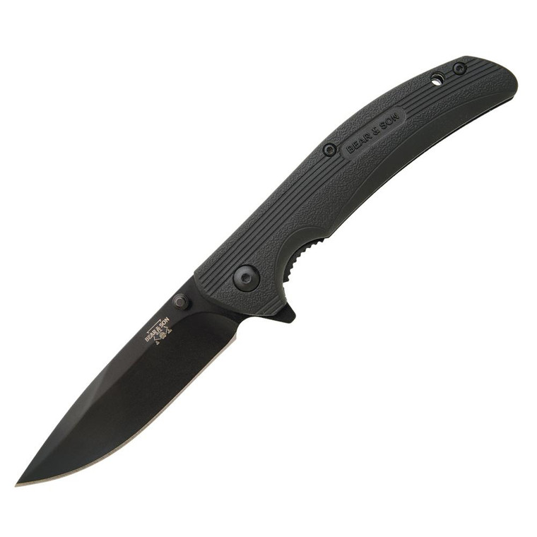 Bear & Son Sideliner Folding Knife 3-3/4" Drop Point Blade Black Zytel with Flipper - 778B