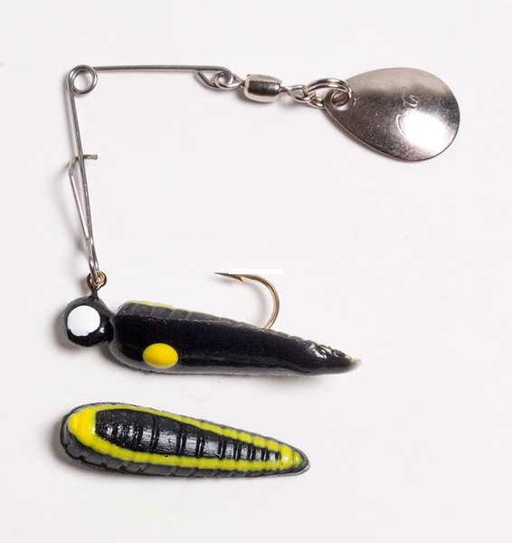 Betts Spin Grub, 1/16oz Blk/Ylw Str 12/cd