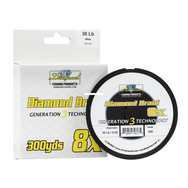Diamond Braid Gen 3 Solid 8X, 30lb 300yd Spool White