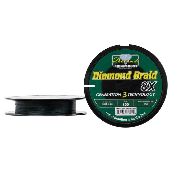 Diamond Braid Gen3 Solid 8X, 30lb 300yd Spool Dark Green