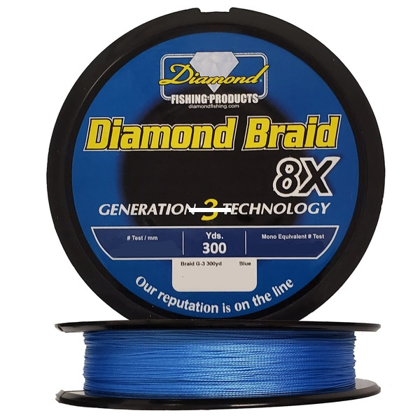 Diamond Braid Gen3 Solid 8X, 40lb 300yd Spool Blue